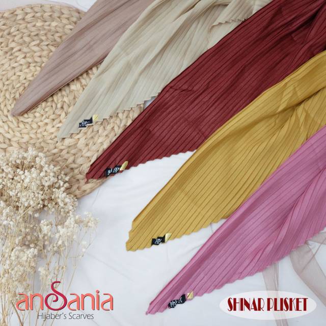((ORI Ansania))Hijab Segi Empat  Plisket Shinar