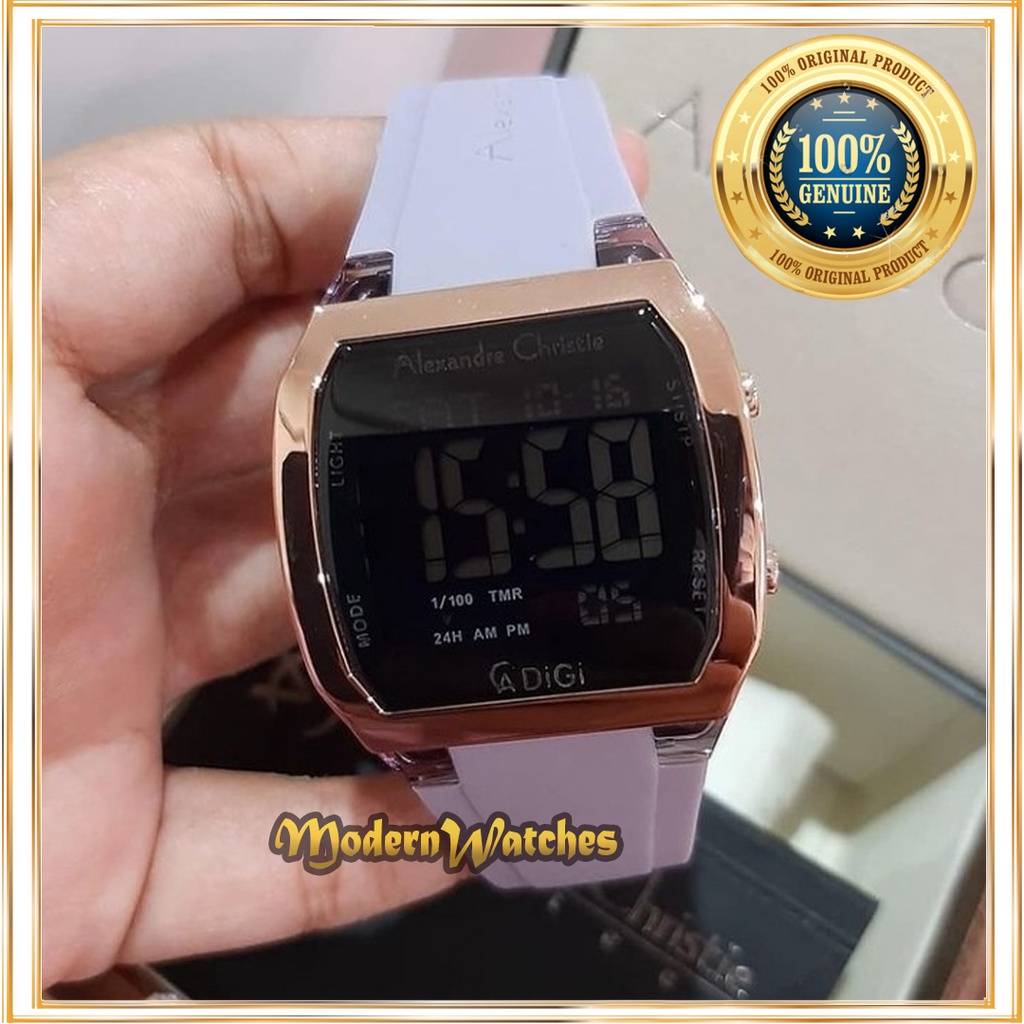 Jam Tangan Digital Alexandre Christie Wanita Terbaru AC 9348 Ori Soft Purple Rosegold Lilac Ungu Ter
