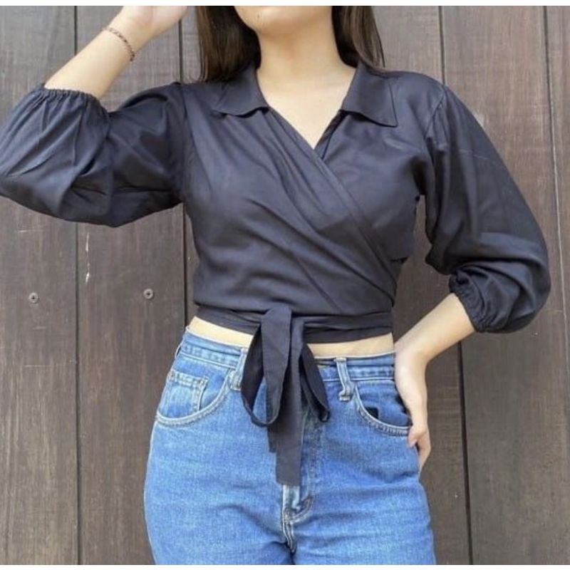 Angel Wrap Crop Blouse Atasan Wanita Best Seller