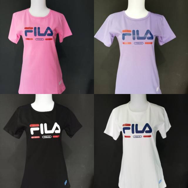 Kaos Distro Filla Import Wanita katun combed fit to L hitam pink ungu putih