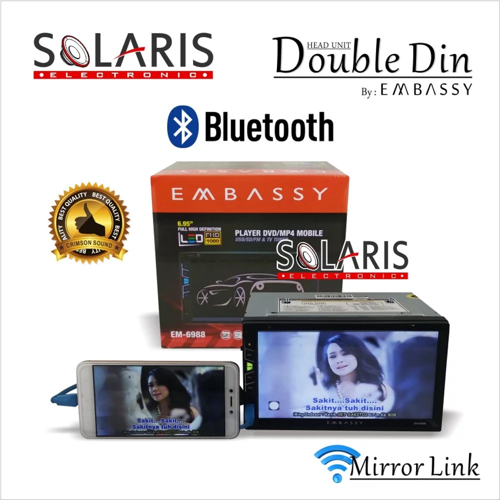 HEAD UNIT DOUBLE DIN Embassy EM-6988 MIRRORLINK BLUETOOTH