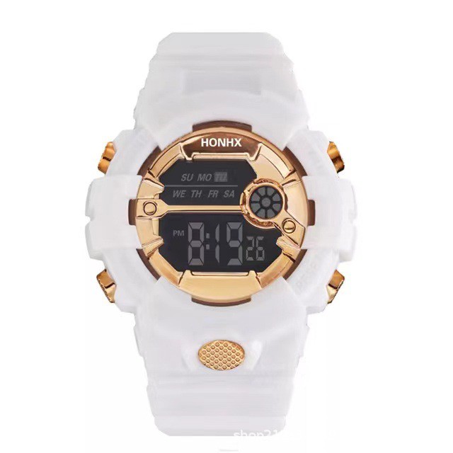 Jam Tangan Sport Digital Dial Bulat Rubber Untuk Wanita Dan Pria Fashion Gaya Korea Import-45-3 Putih Gold