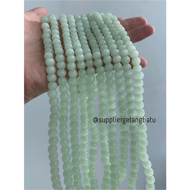 Bahan renceng GREEN cat eye HIJAU 8mm akik kalung Gelang mata kucing