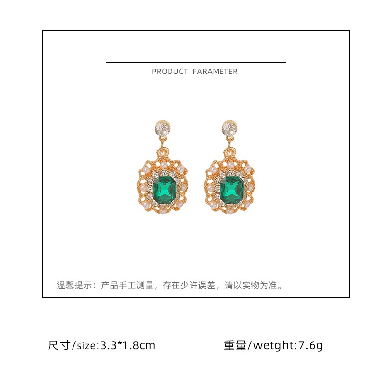 Korea retro gaya pengadilan berlian imitasi Mutiara fashion bright crystal square stud anting-anting