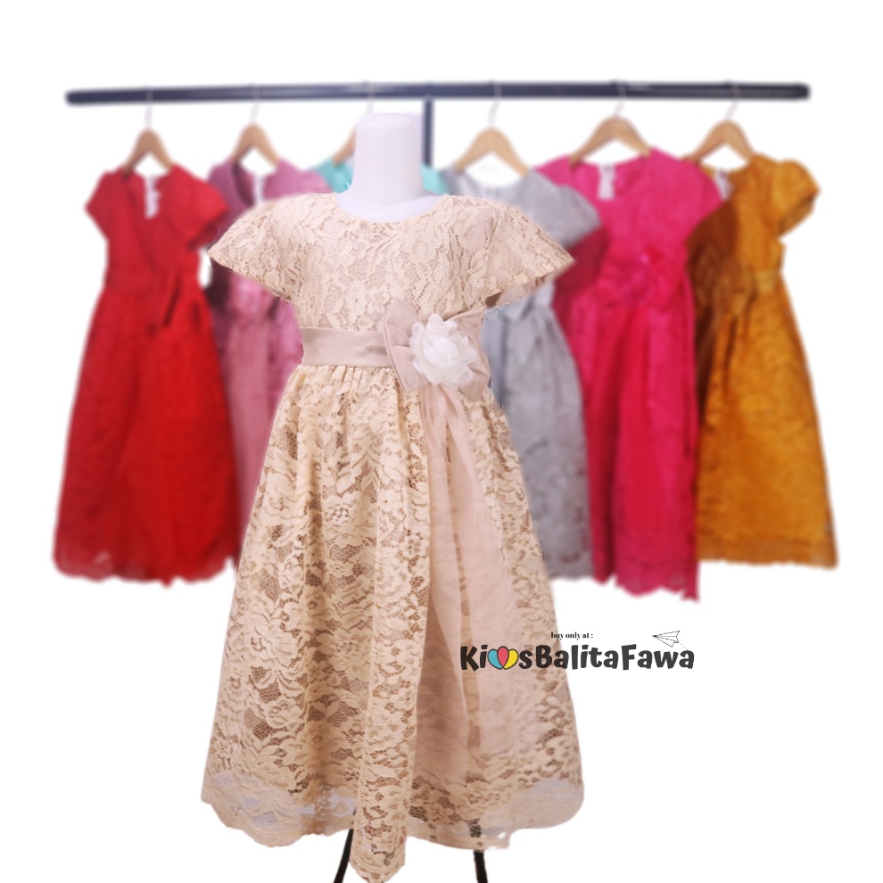 Gaun Brukat Pesta 3-12 Tahun / EXPORT BRANDED Brukat Anak Perempuan Dress Polos Dres Natal Merah