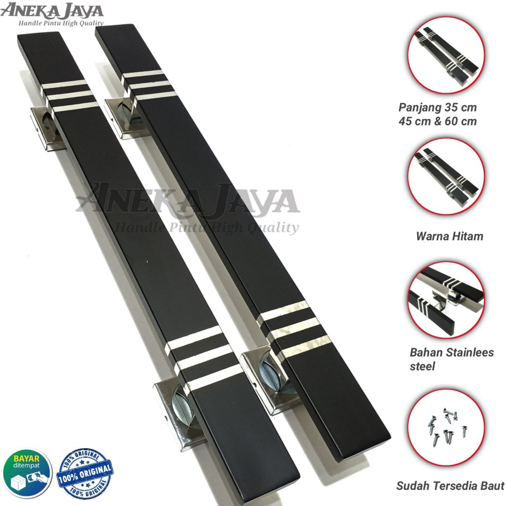 handle pintu rumah panjang 35 cm 45 cm 60 cm warna hitam stainlees / Gagang Tarikan Pegangan pintu