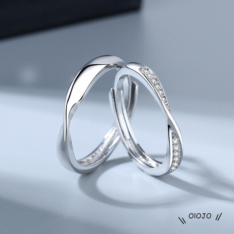 【COD】Cincin Pasangan Model Terbuka Adjustable Warna Silver Hias Berlian Imitasi Untuk Pria / Wanita
