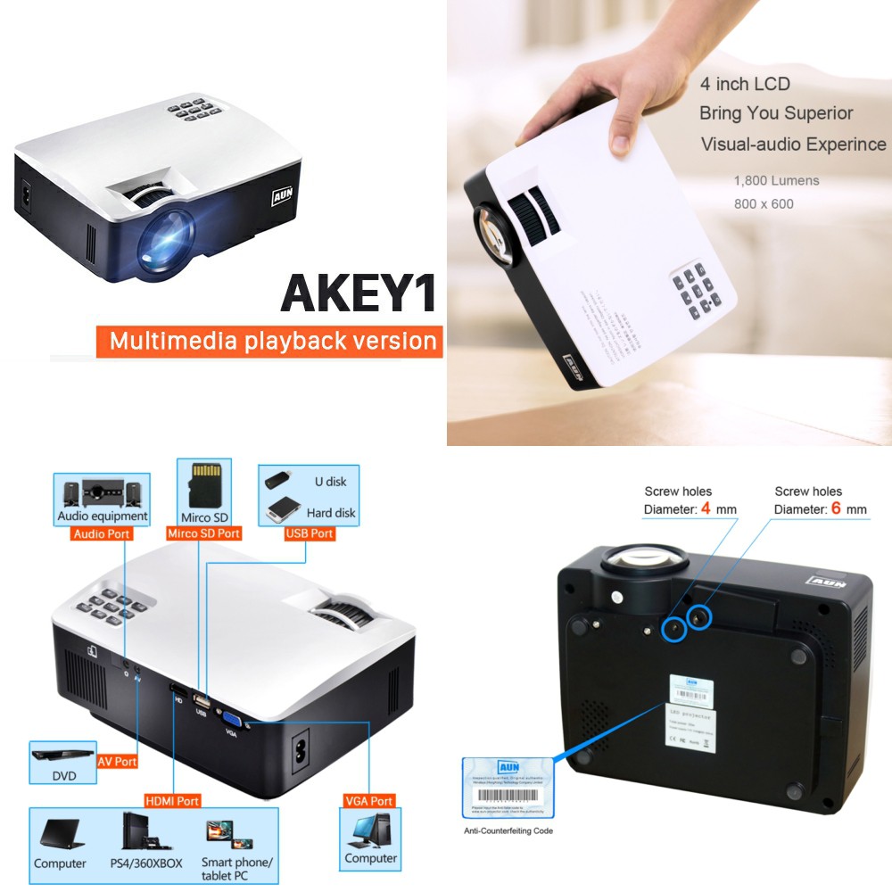 AUN AKEY1 Proyektor 1080P 1800 Lumens - White