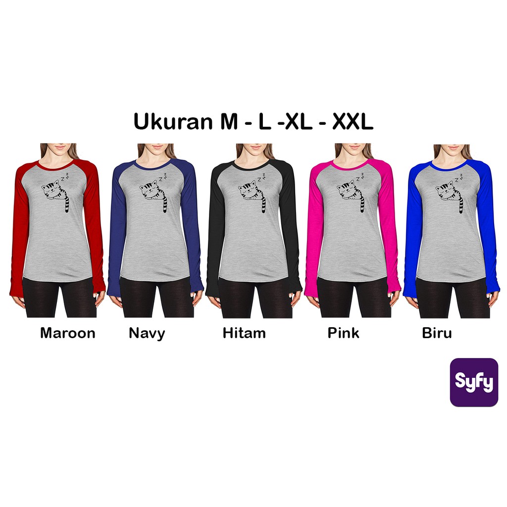 Kaos Raglan Gambar Kucing Tidur | Lengan Panjang | Ukuran M - L - XL -XXL