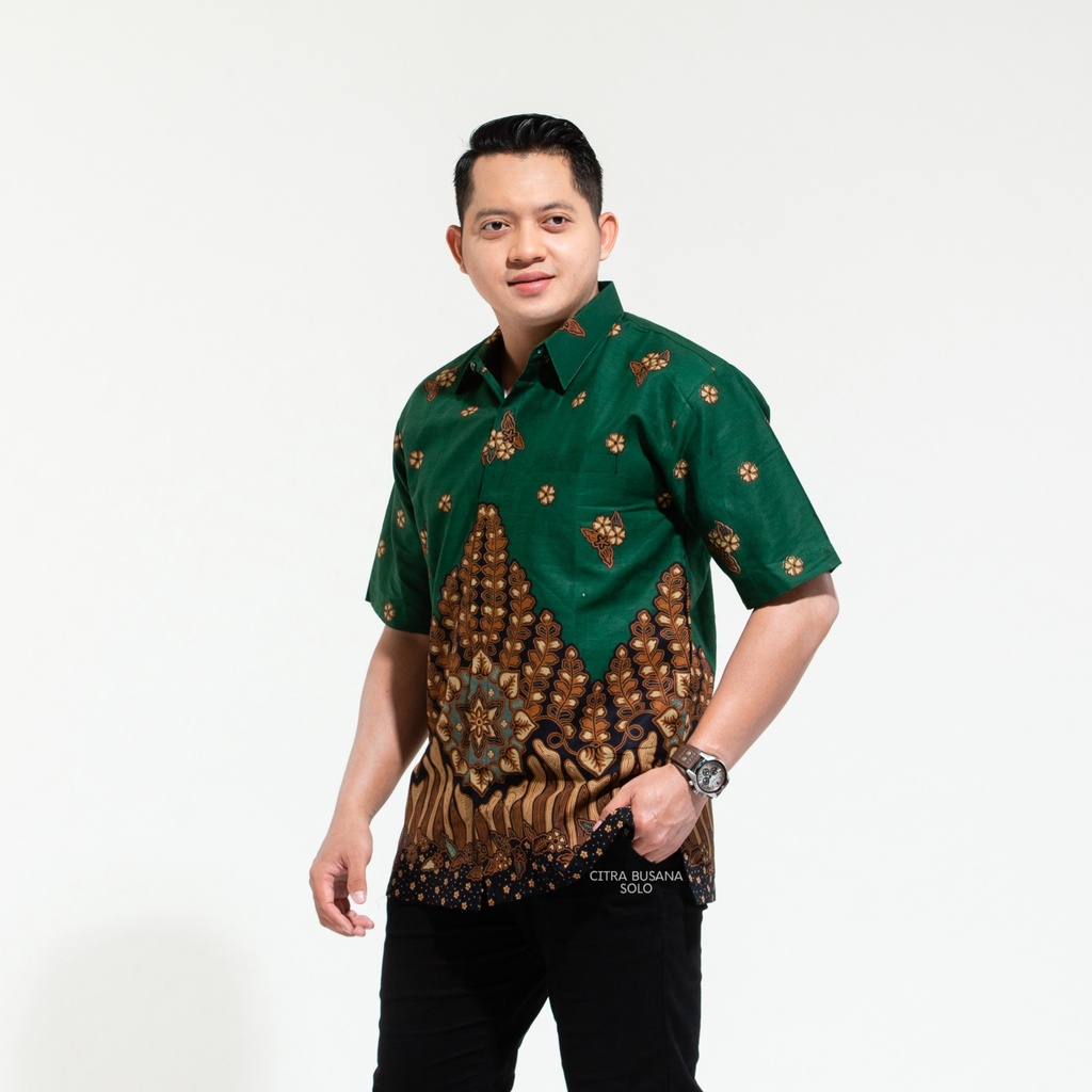 KANGEN IJO PENDEK Kemeja Batik Pria Full Furing Bahan Katun Baturaden