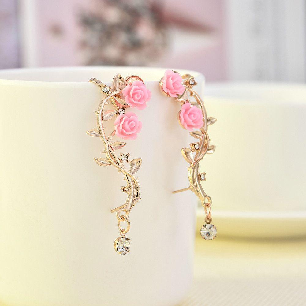 Solighter Ear Stud Princesas Boucle Pendientes Emas Pink Bungkus Klip Anting