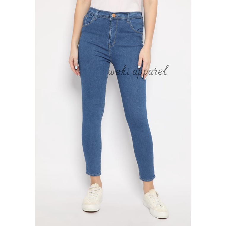 Weki Celana Highwaist Jeans Skinny Mid Blue