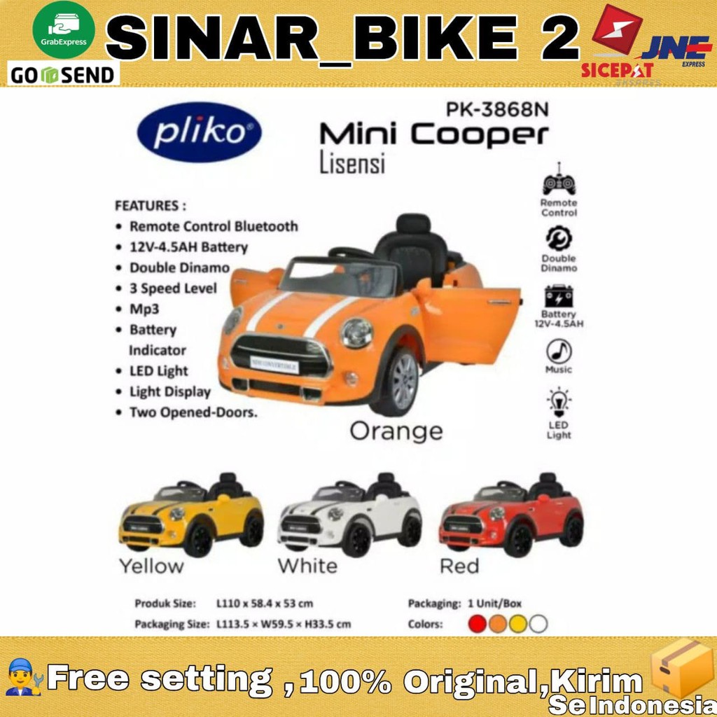 Mobil Anak Aki PLIKO PK-3868 Mini Cooper Lisensi