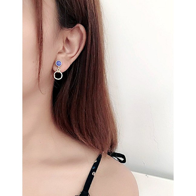 LRC Anting Tusuk Fashion Round Geometric Round Color Stitching Stud Earrings F65387