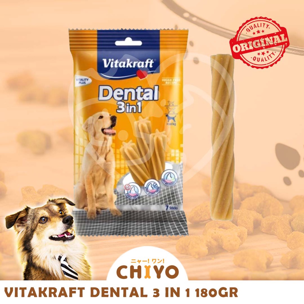 VITAKRAFT DENTAL 3 IN 1 MEDIUM 180 GR [ SNACK ANJING DENTAL ]