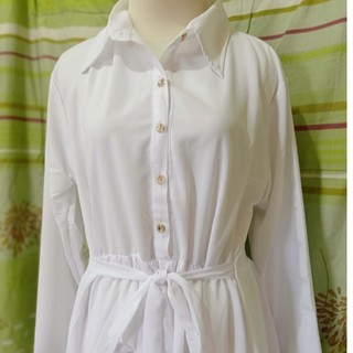  gamis  putih model  kemeja  polos k930 Shopee Indonesia