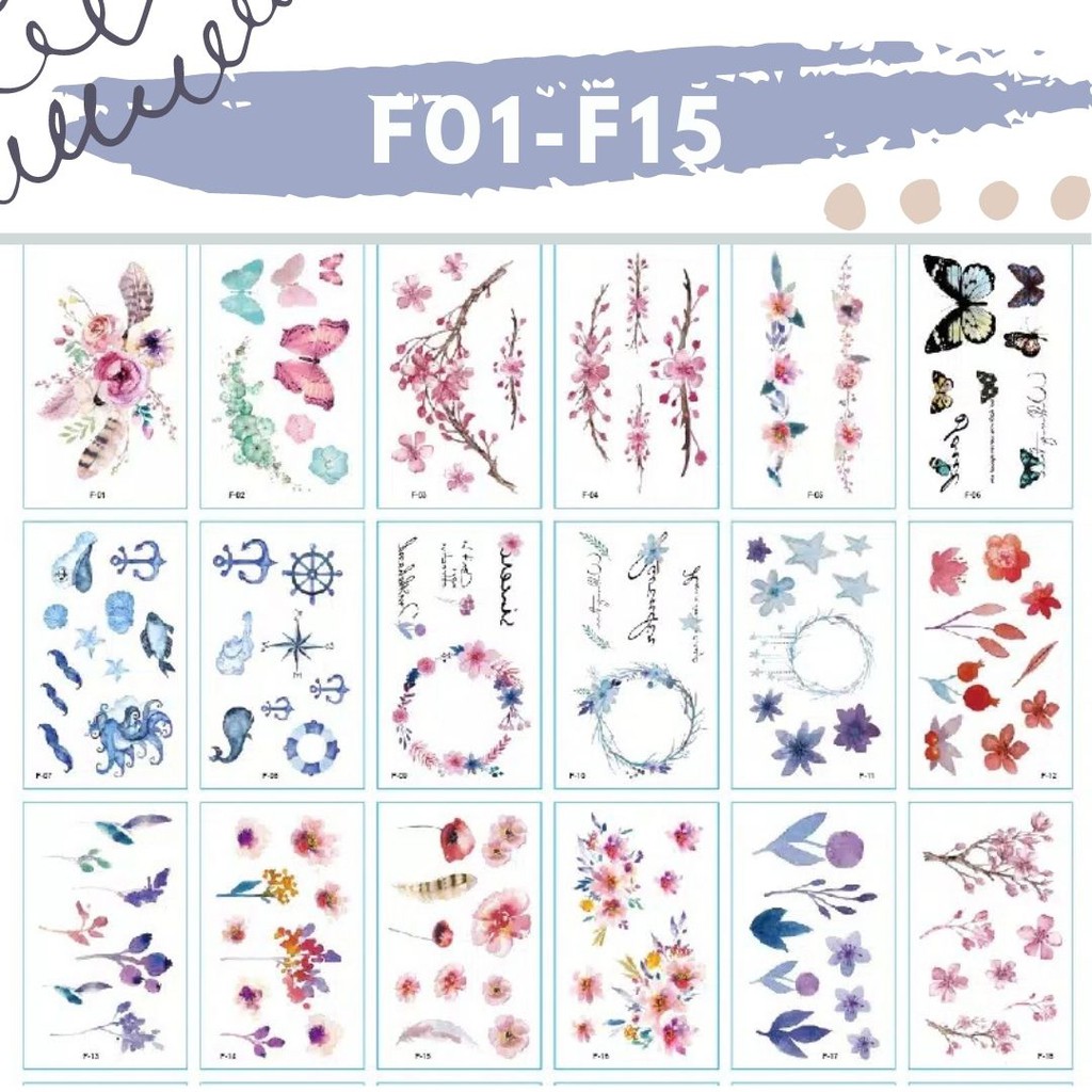 Stiker Tattoo kode: F01-F15 | Tato Temporer | Waterproof