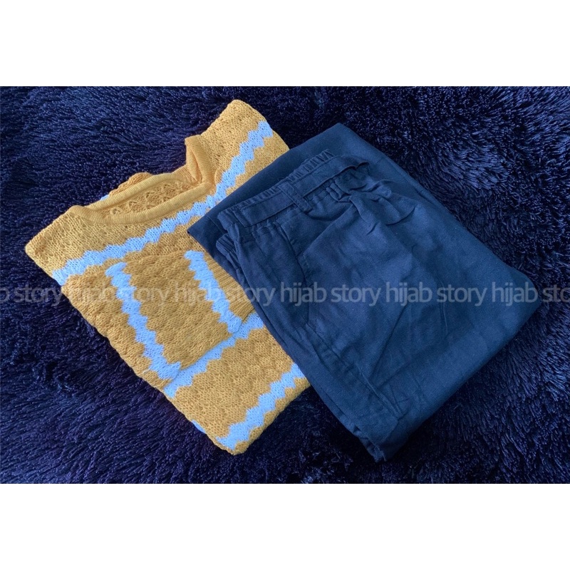 CHESSY SET + KESSIE SET  ( ATASAN + CELANA ) / BEST SELLER / BISA COD-Mustard - navy