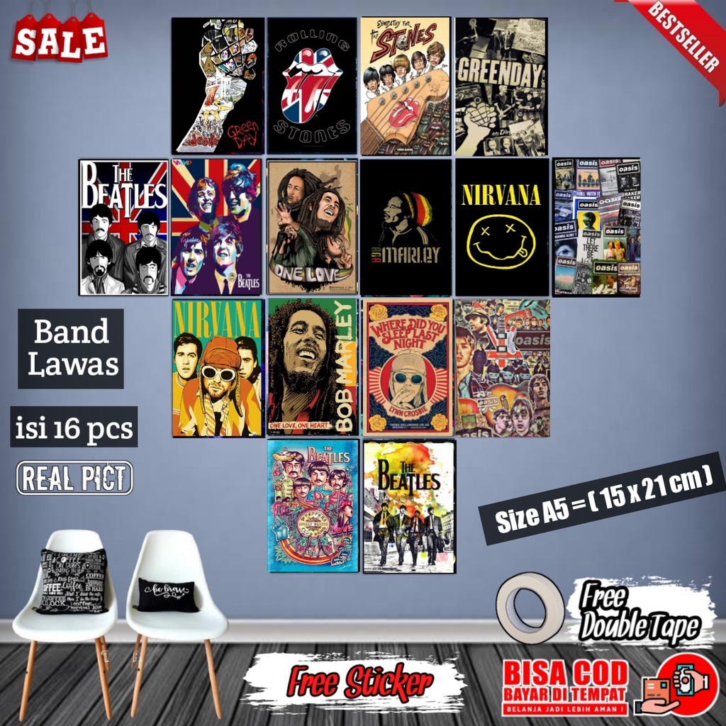 Poster Dinding Aesthetic Band Lawas 1 Paket Isi 16 pcs Gambar HD | Poster Aesthetic