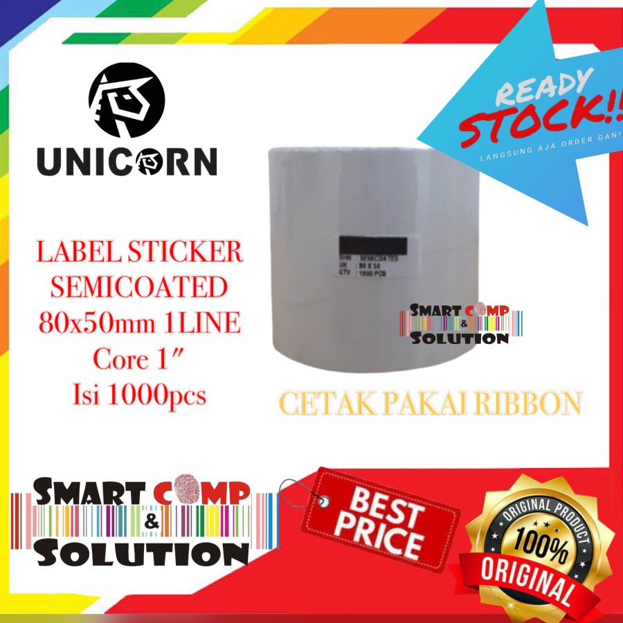 Label Sticker Barcode 80x50 mm / 80x50mm Semicoated 1Line Isi 1.000pcs core 1inch