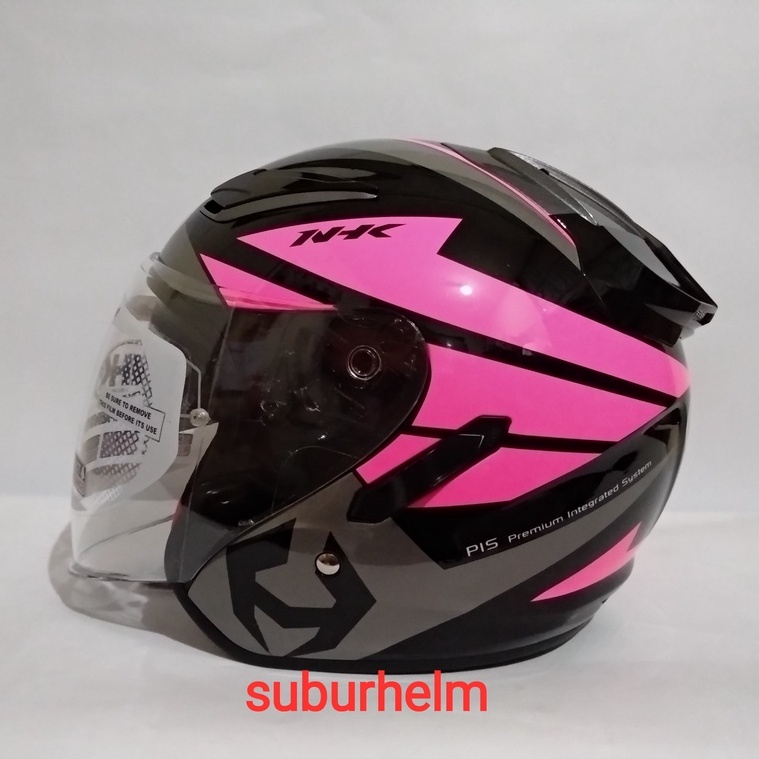 HELM  NHK  R1   NEMA    BLACK  SILVER  PINK  HALF FACE  DOUBLE VISOR  ORI  DEWASA