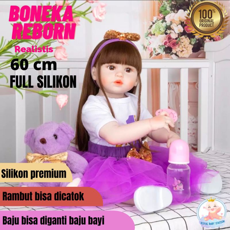 Boneka Reborn FULL Silikon 60 cm Premium Sangat Cantik Original Rambut Lurus Keriting