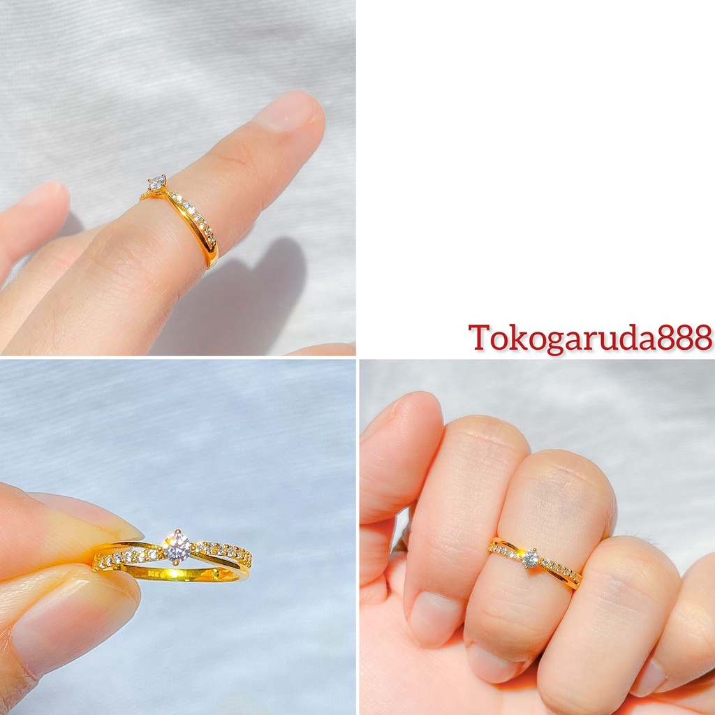 Cincin anak dan dewasa emas asli kadar 700 70% 16k solitaire mahkota permata tinggi like berlian mata sebaris mewah ringan 1 gram padat no 10 11 12 13 14 15 16 ring gold