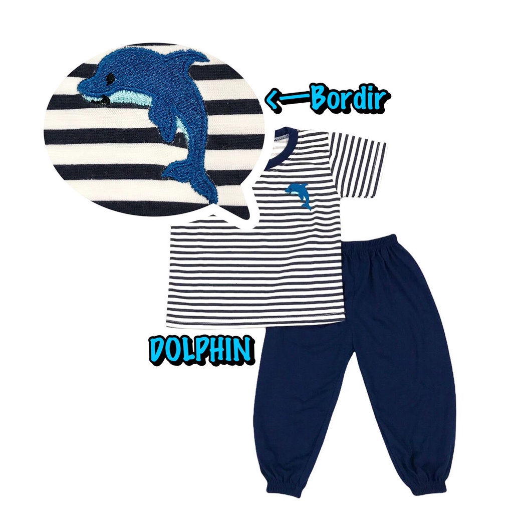 (1 KG MUAT 7 STEL) BAJU SETELAN CP JOGER FASHION OBLONG ANAK LAKIALAKI/COWOK BAHAN KAOS KATUN BORDIR SALUR DOLPHIN/LUMBA