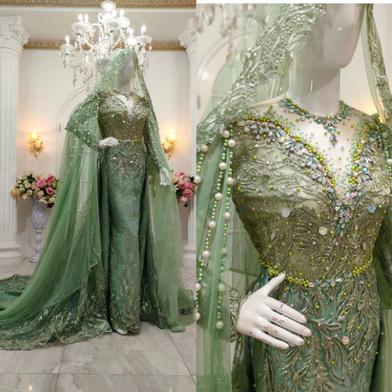 GAUN PENGANTIN SLIM BEREKOR MODERN//GAUN PENGANTIN  FULL PAYET MEWAH//KEBAYA//BASOFI