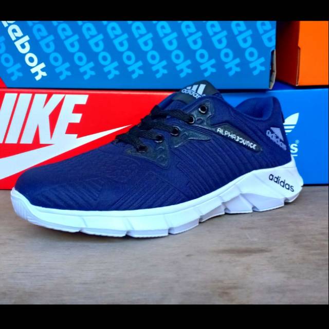 SEPATU SNEAKERS ADIDAS ALPHABOUNCE BIRU PUTIH PRIA WANITA SPORT