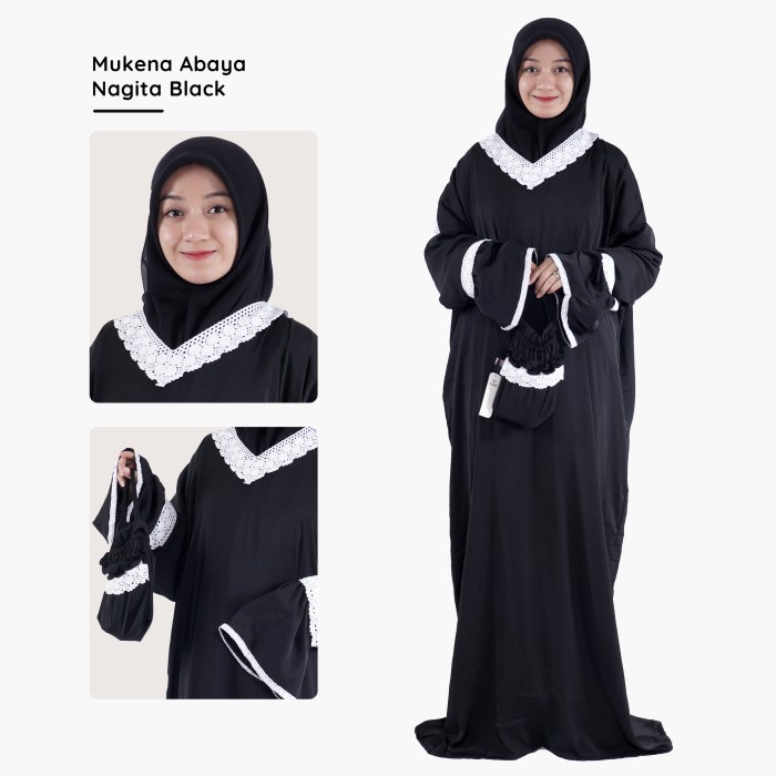 Mukena Zara Abaya Nagita Terbaru / Mukena Zara terusan / Mukena Jumbo - Black