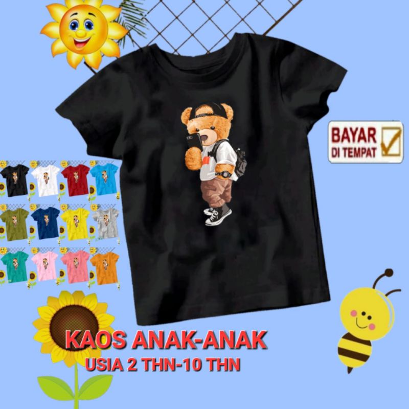 KAOS ANAK CWO/CWE SABLON DIGITAL BERKUALITAS USIA 2 THN-10 THN (BEAR HP)