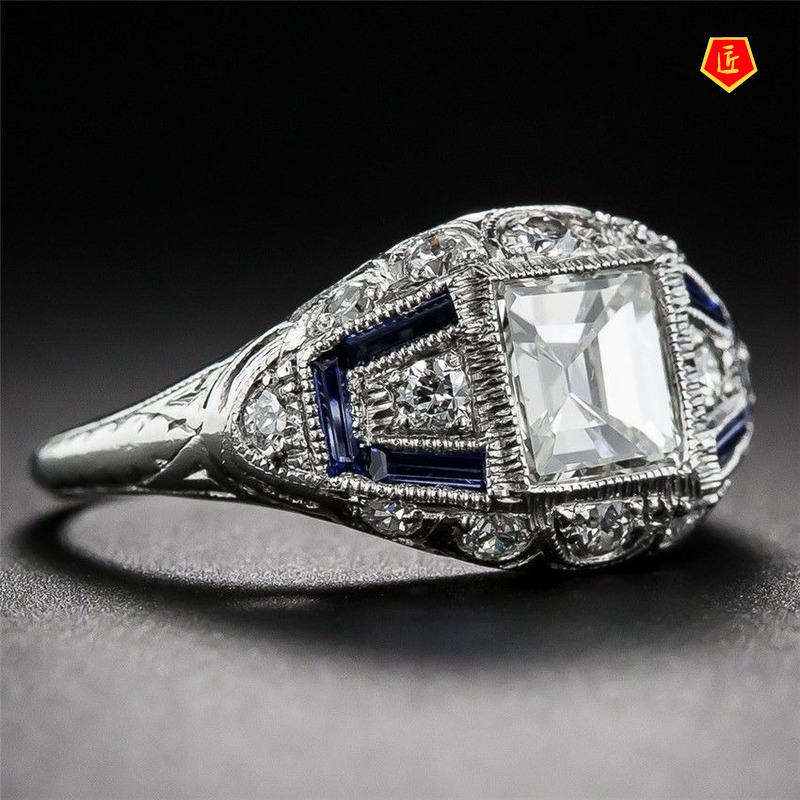 [Ready Stock]Creative Elegant Inlaid Blue Topaz Ring Women