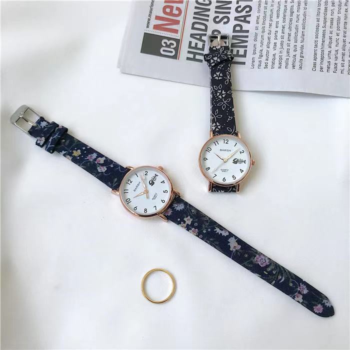 ✅Grosir Jam Senen - Jam Tangan Wanita Gaya Korea Strap Pu Bunga Motif Tulang Ikan Fashion Quartz Analog Import