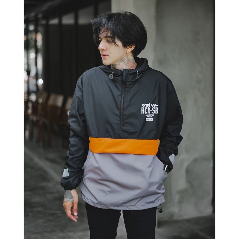 JAKET PRIA-JAKET CAGOULE PRIA MURAH-JAKET SALVIO HEXIA-JAKET ORIGINAL-JAKET DISTRO-JAKET PARASIT-Jaket Cagoule Pria-RCK HITAM ABU