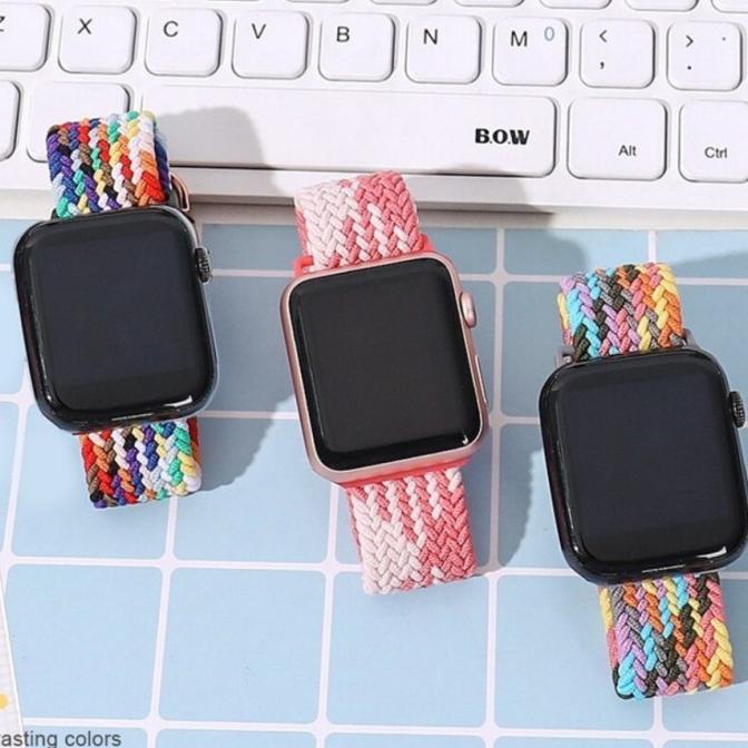 Strap NYLON BRAIDED SOLO LOOP  Tali Elastis Adjustabl iwatch Series SE 6 5 4 40mm 44mm / Strap Smartwatch T500 / U78 Plus / T600S / W46 / W46 / FT50 / F10 Tali Jam Colorfull Series 1/2/3/4 38mm 40mm 42mm 44mm / Solo Braided Loop Strap Nylon Elastic Apple