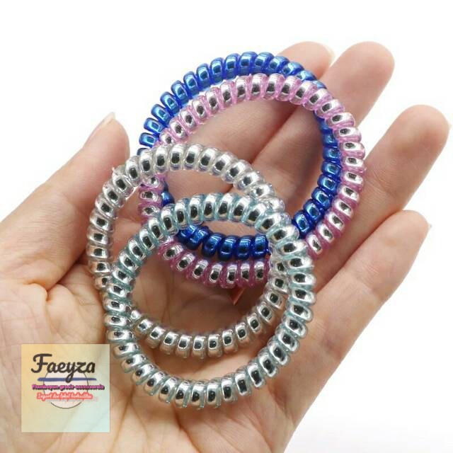 grosir  Karet spiral rambut metalik 12 PCS besar.