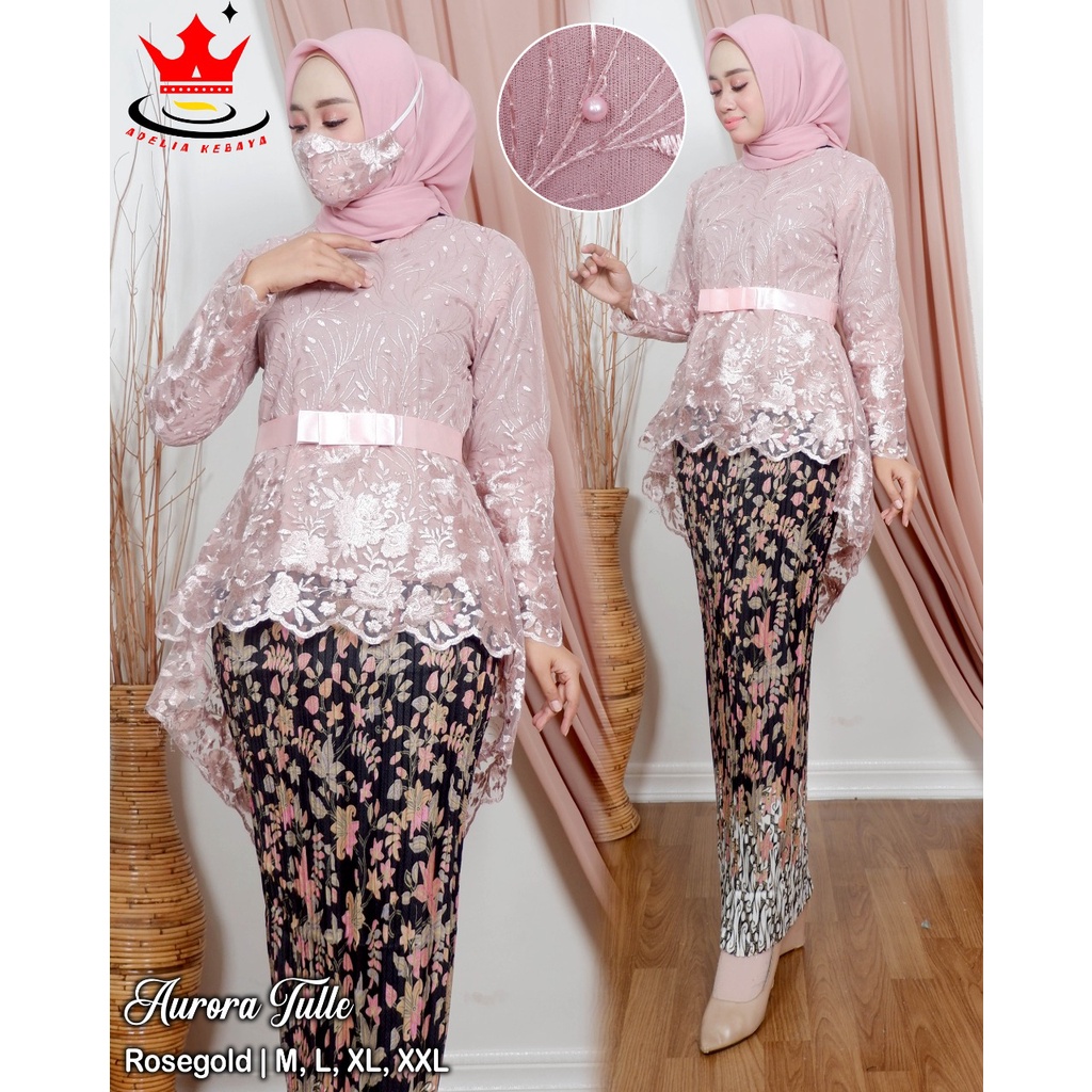 (COD) Kebaya aurora tulle bordir mutiara/set kebaya aurora/kebaya wisuda/kebaya terbaru/kebaya aurora tull hanania kebaya