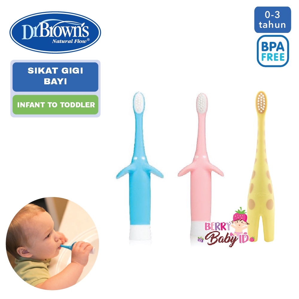 Dr Brown's Infant-to-Toddler Toothbrush Sikat Gigi Bayi Anak Girrafe Elephant Ear Berry Mart