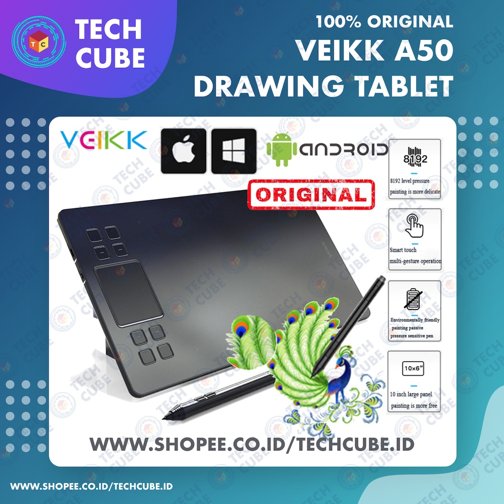 VEIKK A50 Digital Graphic Drawing Pen Tablet Gambar 8192 Pressure 10x6 inch