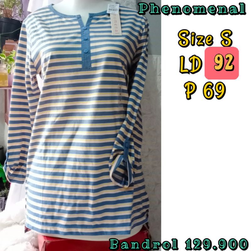 Phenomenal Size S kaos wanita remaja perempuan lengan panjang bergaris salur