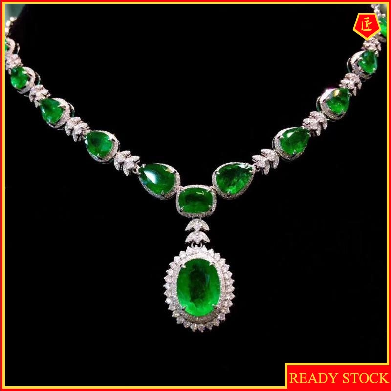 [Ready Stock]Emerald Necklace with Diamonds Fashion Luxury High-End