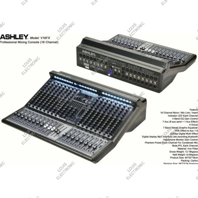 Mixer Audio ASHLEY V16FX V16 FX V 16FX 16 Channel ORIGINAL