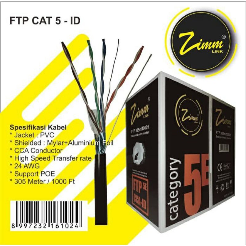 KABEL LAN FTP CAT5E INDOOR SINGLE JAKET ZIMM LINK 1 ROL