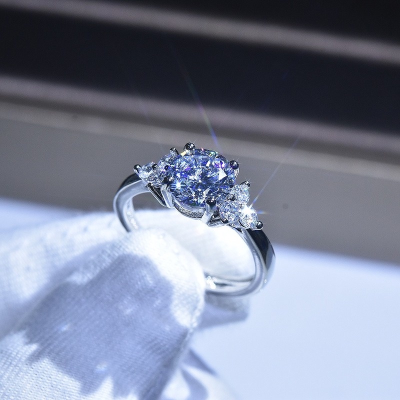 Pt950 Cincin Lapis Silver Model Terbuka Aksen Berlian Untuk Wanita