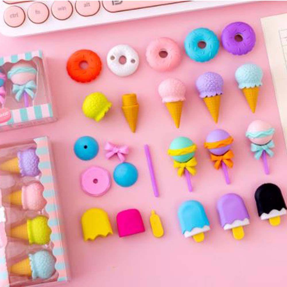 Lanfy Eraser Hadiah Anak Sketsa Lukisan Novelty Dessert Shape Eraser Lollipop Popsicle Perlengkapan Sekolah Ice cream Erasers Set