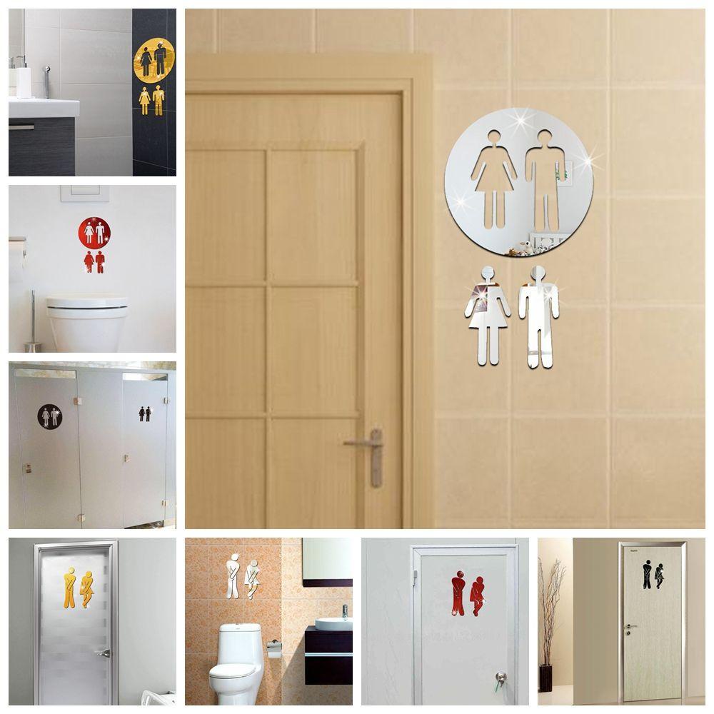 Suyo 2PCS/Set Permukaan Cermin Decal 3D Vinyl WC Dekorasi Toilette Pintu Masuk Dinding Seni Kamar Mandi Sign Poster