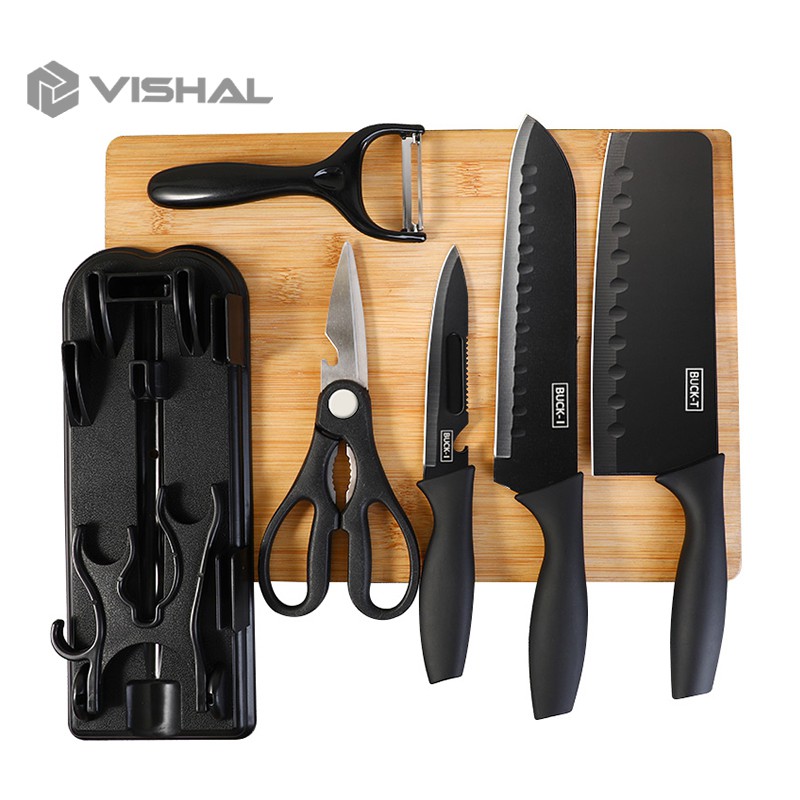 VISHAL PISAU SET 7 IN 1 KITCHEN KNIFE SET/Pisau Dapur Set Talenan Premium Poenscae Pisau Keramik RH