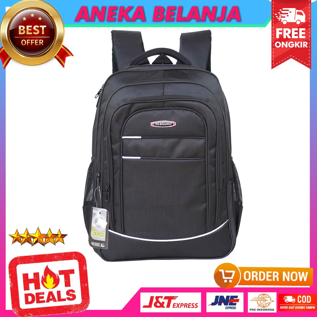 Ransel Rebound Hitam List Silver Tas Backpack Cowok Kekinian Free Raincover Berkualitas Ekonomis