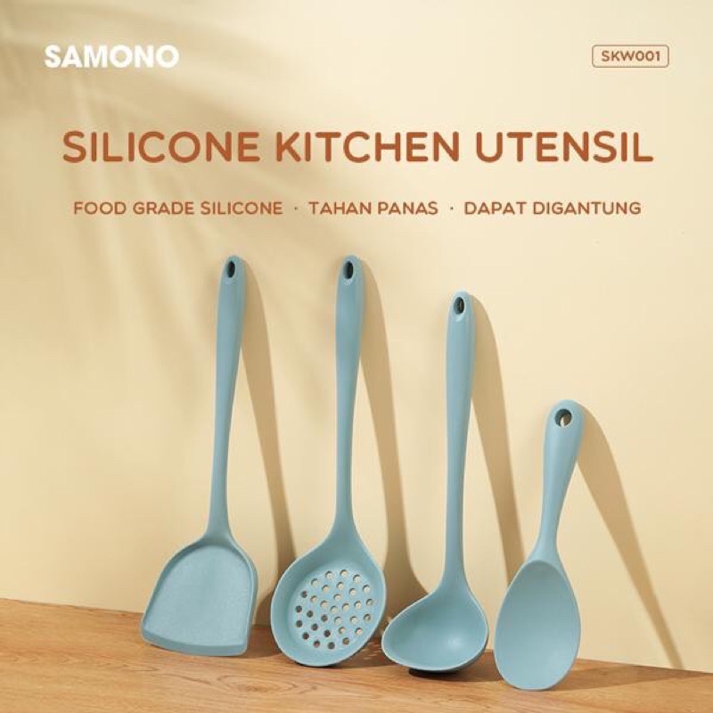 SAMONO SKW Alat Masak Plastik Spatula Sendok Sayur Silikon Kitchen Utensil Tahan Panas Food Grade Bir